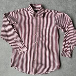 Brooks Brothers Red and White Vertical Stripe Dress Shirt